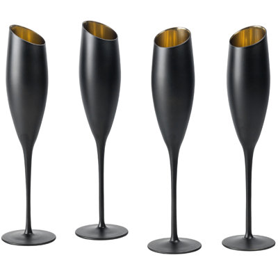 4 Piece Black And Gold Champagne Flutes Glassware