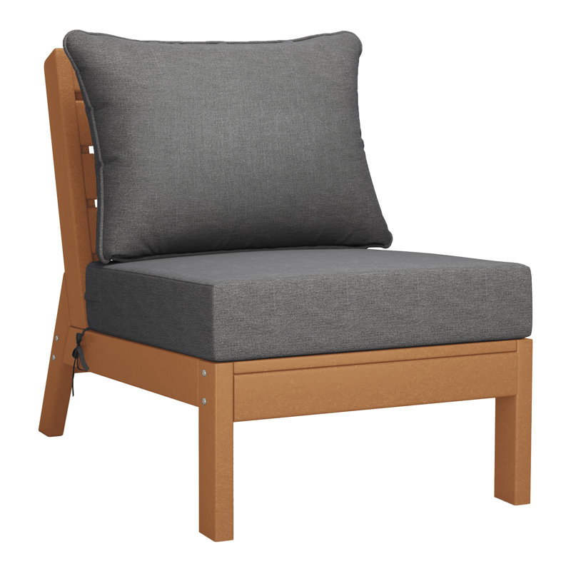 Deep Seating Armless Chair With Cushions, Gray, Teak