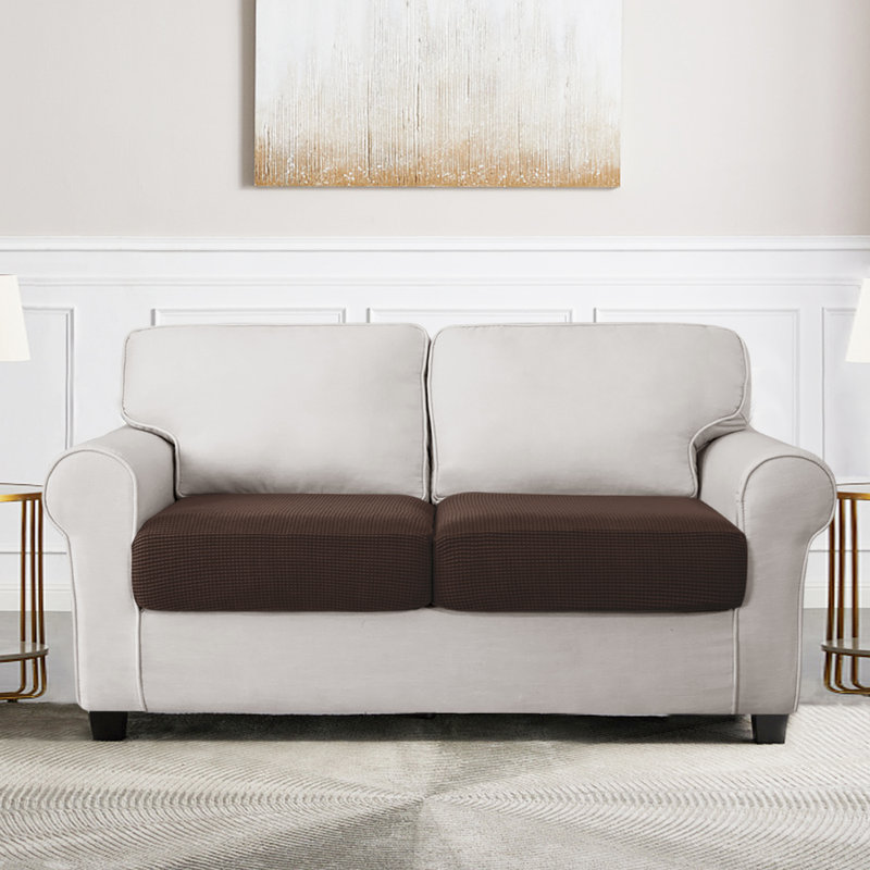 Housse pour causeuse à coussins carrés texturés, Mélange de polyester chocolat