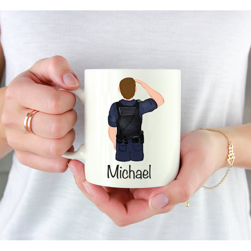 Tasse à café personnalisée, Blanc / brun, homme, agent de police 29, Oui