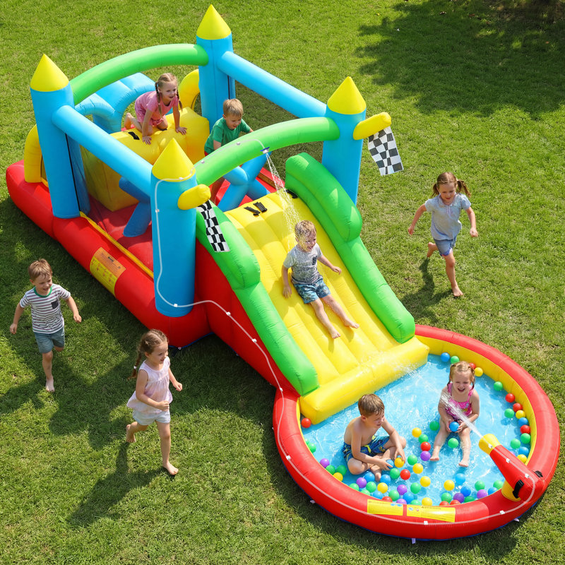 Jeu gonflable pour enfants 21 po x 7,2 po x 6,9 pi avec soufflerie, glissade d'eau et pataugeoire, double rampe, double escalade, saut