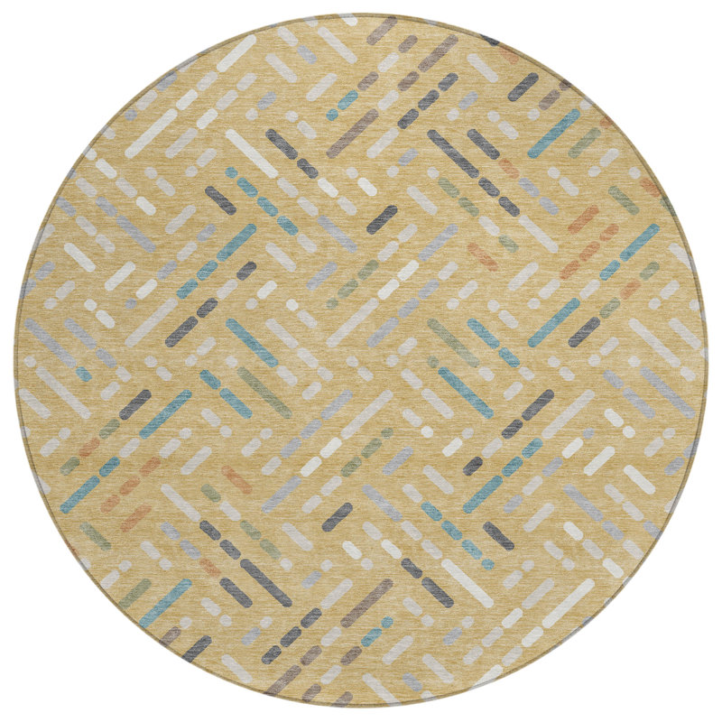 Tapis Ceajay ACN3091 à carrés, lavable à la machine, pour intérieur et extérieur, Doré, 8 pi x 8 pi