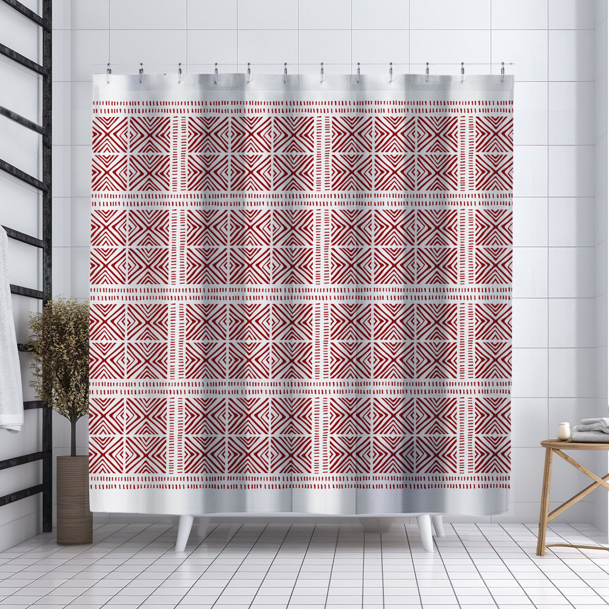 Thora Tribal Shower Curtain, ThoraTribal Red