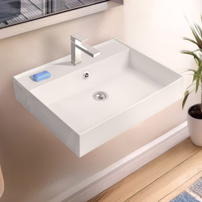 Whitehaus Collection 24" Rectangular Wall Mount Basin With Faucet Drilling Options And Overflow
