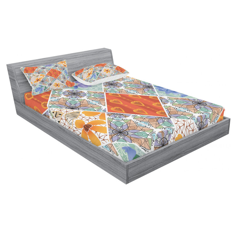 Microfiber Patchwork Sheet Set, Queen Sheet Set with Fitted Sheet