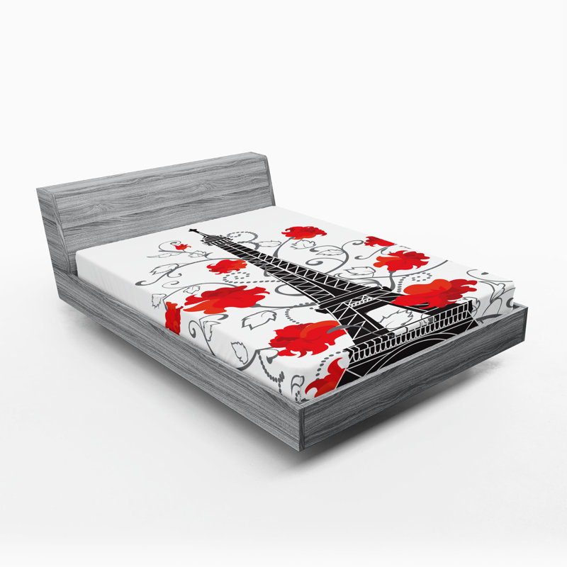 Ensemble de 2 draps-housse Ambesonne Tour Eiffel romantique Paris Art vermillon noir et gris