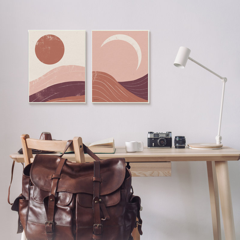 «Sun and Moon Sunrise Sunset Desert Collage» par Becky Thorns - ensemble de 2 impressions, Plaque murale