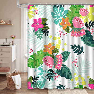 Rideau de douche imperméable à motif aquarelle et hibiscus tropical avec 12 crochets