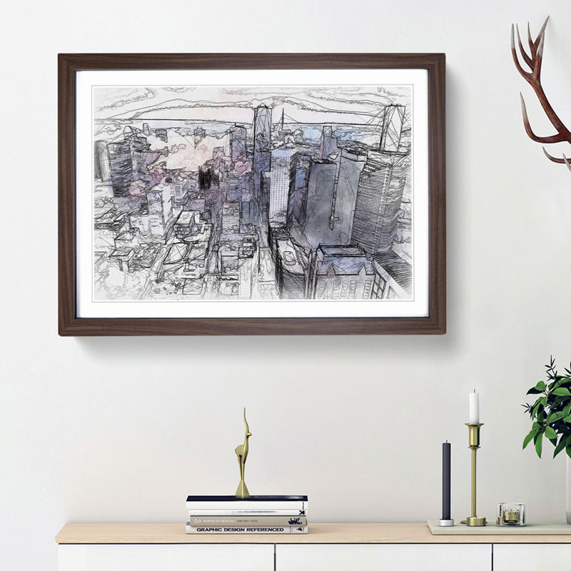 Houston Texas Skyline in Abstract - Picture Frame Graphic Art Print, 48cm H x 65cm W x 2cm D, Walnut Framed