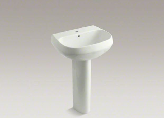 Wellworth Ceramic Pedestal Bathroom Sink with Overflow, 4" Centers, Timberline