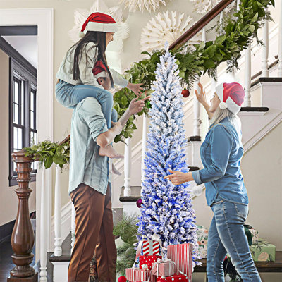 Arbre de Noël mince à flocage dégradé avec base en métal
