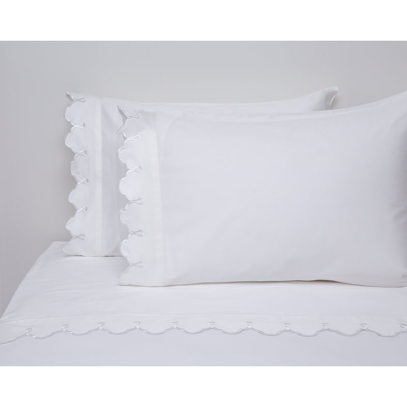 Scalloped 100% Cotton Standard Sheet Set, King Sheet Set, White