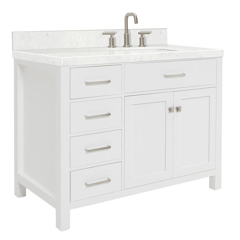 Meuble-lavabo à simple cuve Macnair 8_ARIEL avec quartz Carrara blanc Bristol, Blanc, Rectangulaire, 42"