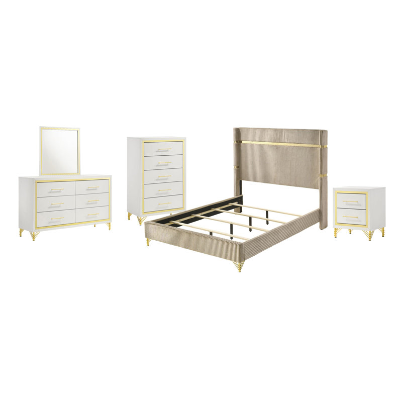 Ensemble de chambre avec lit à oreilles 5 pièces Francelina Beige, Grand
