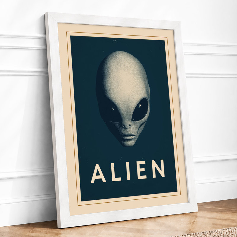 Modern Alien Portrait Minimalist - Framed Print, A2 - 59.4 x 42.0 cm, White