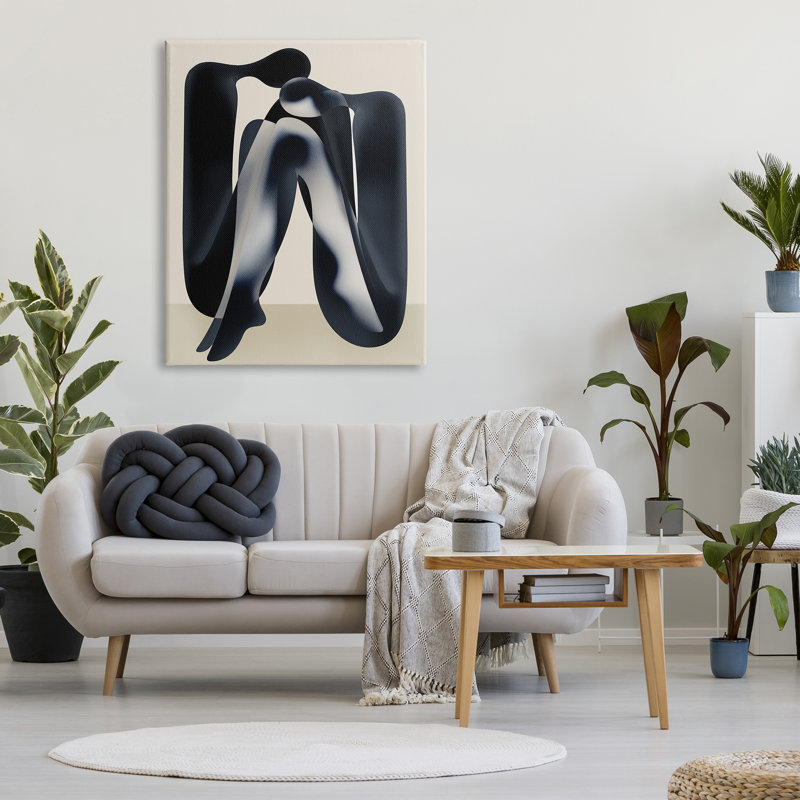 Art moderne sur toile, "Modern figure assis" par Lil 'Rue, H 48 po x l 36 po x P 1,5 po