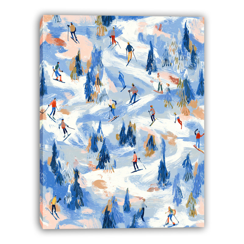 Joyful Alpine Skiers Wrapped Canvas Wall Art, 16" H x 12" W