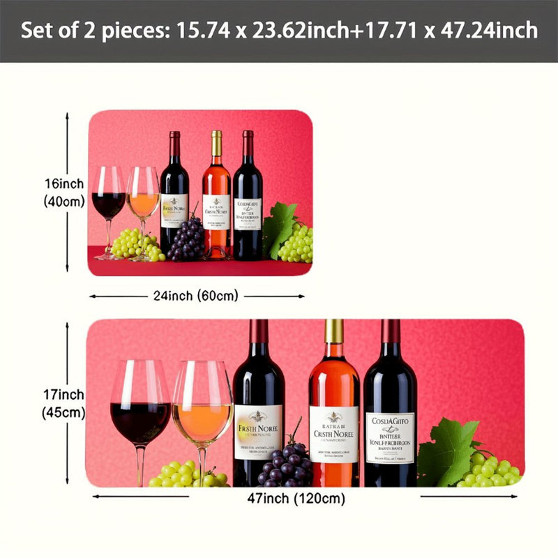 Ensemble de 2 tapis de sol en flanelle pour présenter des bouteilles de vin et des raisins