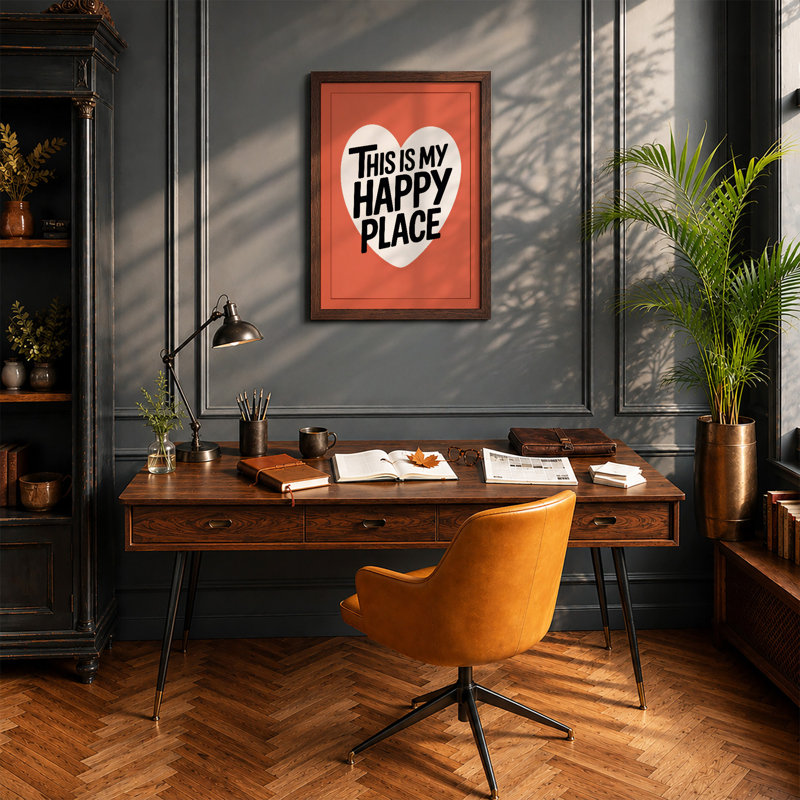 My Happy Place Typography - Print, Walnut, A3 - 42.0 x 29.7 cm
