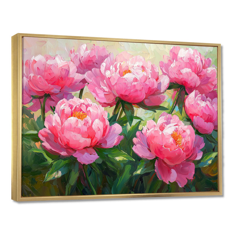 Pe pivoines par The Spring Field I - pivoines, reproduction d'art sur toile encadrée, H 30 po x l 40 po, Doré
