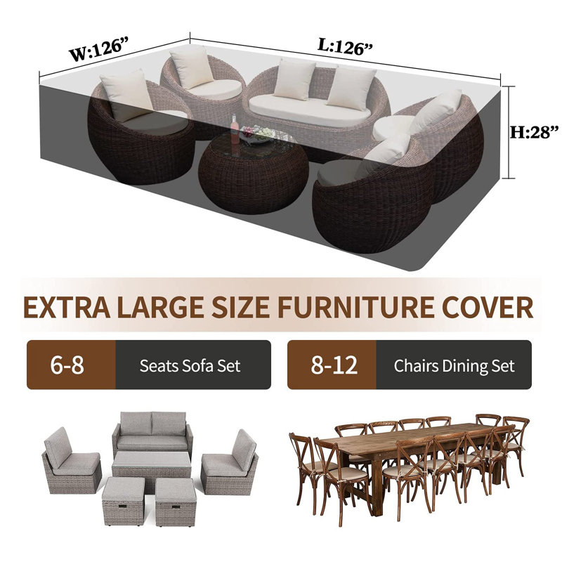 Housse modulaire de patio résistante à l'eau pour mobilier d'extérieur, H 28 po x l 126 po x P 126 po