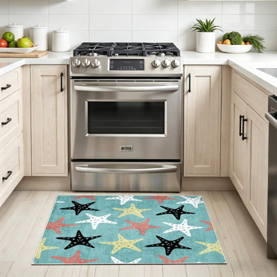 Clear Machine Washable,Colorful Stars Indoor Area Rug