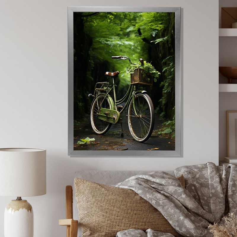 " Emerald Excursion Bicycle I ", Silver Picture Framed, 32" H x 24" W x 1" D