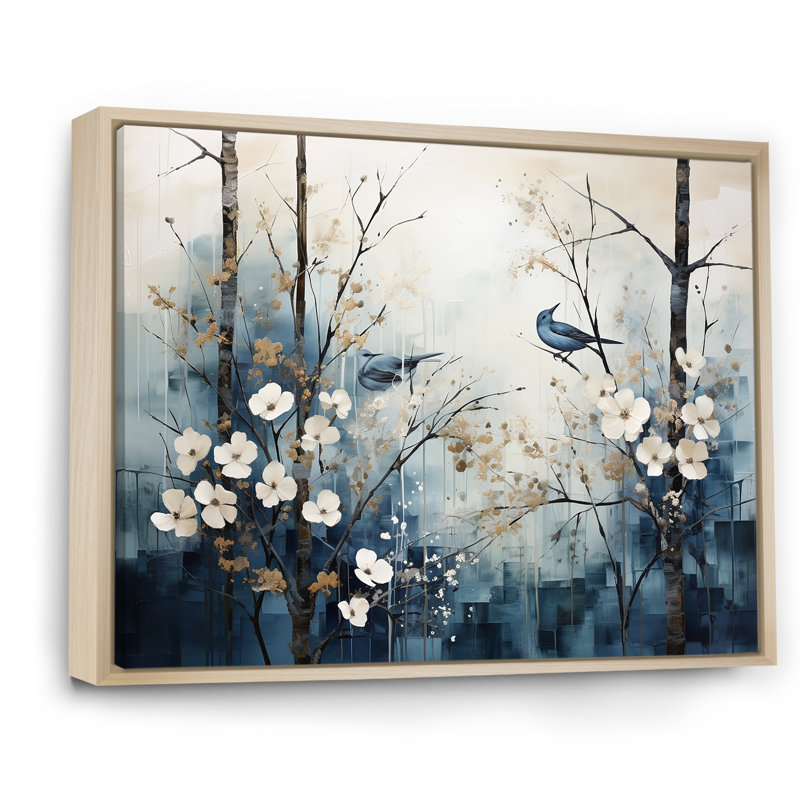 «Blue and White Forest Winter Harmony I», art mural sur toile, H 24 po x l 32 po x P 1 po, Cadre naturel flottant