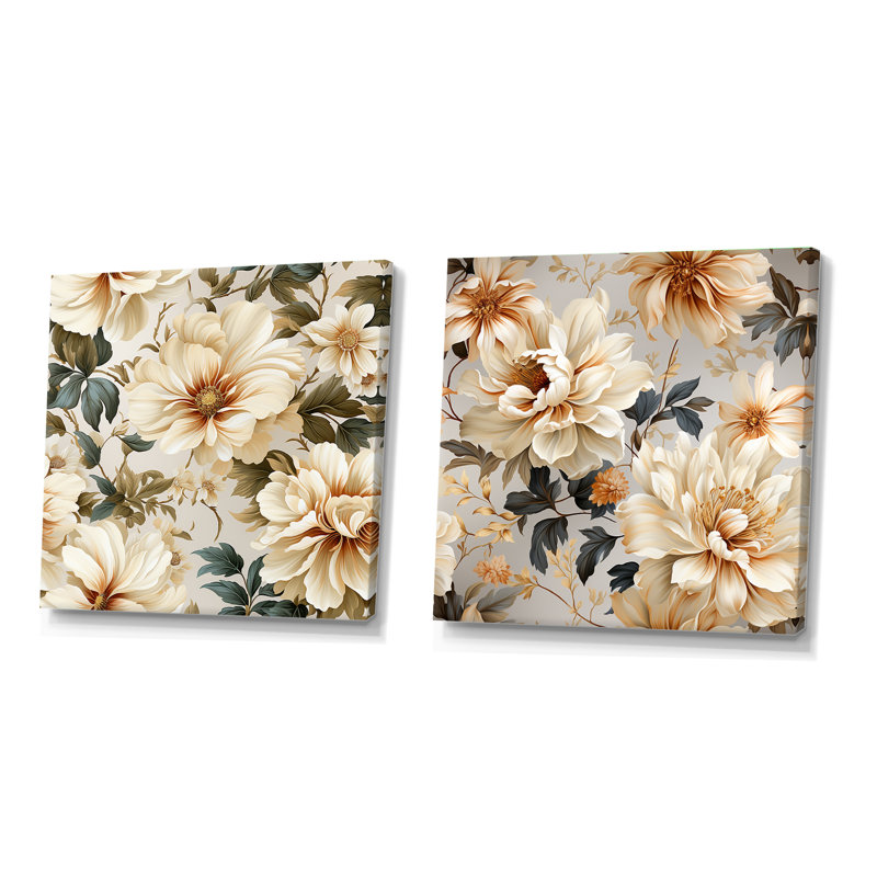 Loucas - Ensemble de 2 collages floraux carrés, H 36 po x l 73 po, Toile tendue