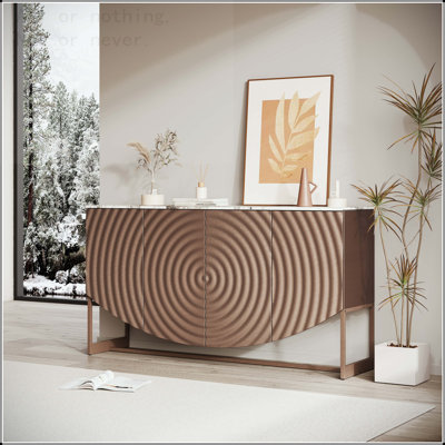 3D Wave Texture Sideboard with Marble-Like Sticker Countertop