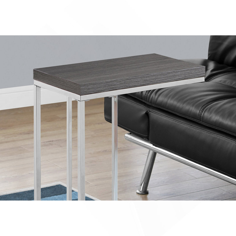 Table d'appoint, en forme de C, bout, côté, collation, salon, chambre à coucher, stratifié gris, métal chromé, contemporain, moderne