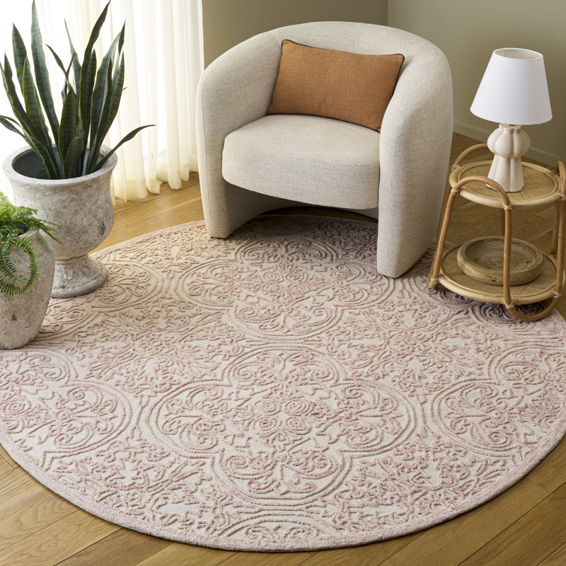 Abdihafid Trace 101 Area Rug In Ivory / Pink, Round 6' 