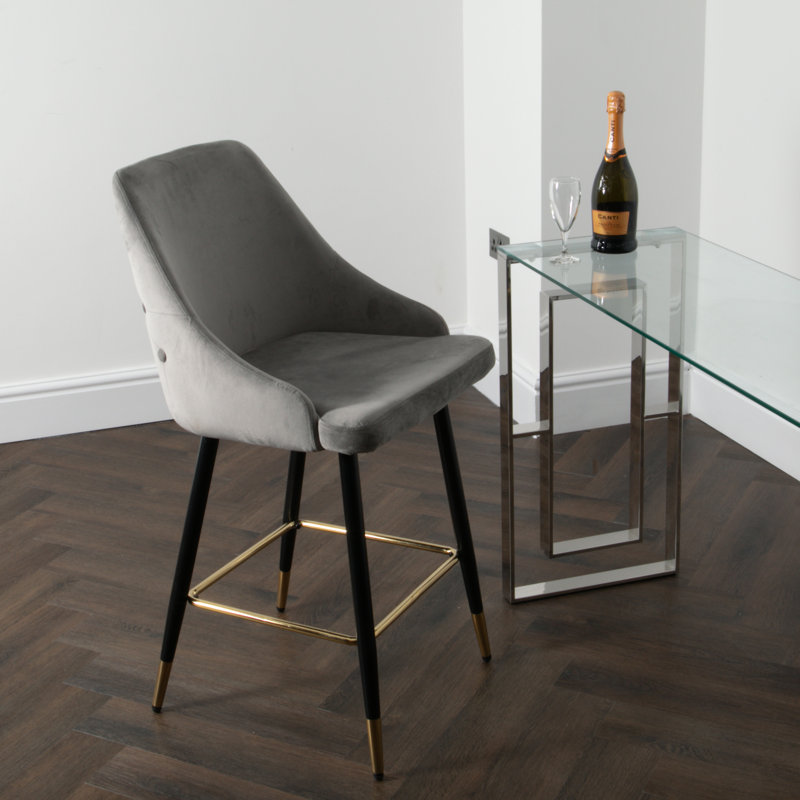 Olmitz Upholstered Counter Stool with Metal Frame, Grey