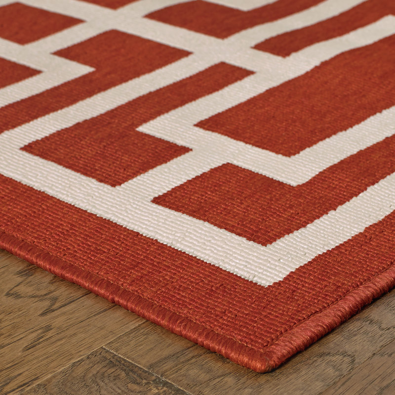 Tapis intérieur / extérieur rouge / ivoire Jacobson, Rectangle 1 pi 10 po x 2 pi 10 po