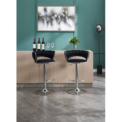 Ensemble de 2 tabourets de bar, avec repose-pieds chromé et base pivotante en velours à hauteur réglable et tabouret de bar simple chromé