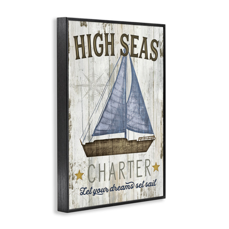 «High Seas Charte Boat», estampe numérique de Jennifer Pugh, H 18 po x l 12 po, Giclée encadrée noir minuit