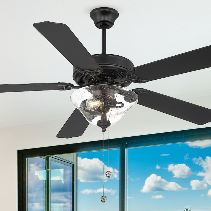 52" Garrett 5 - Blade Standard Ceiling Fan in Bisque Black/Black Blades with Light Kit Included, Bisque Black/Black Blades