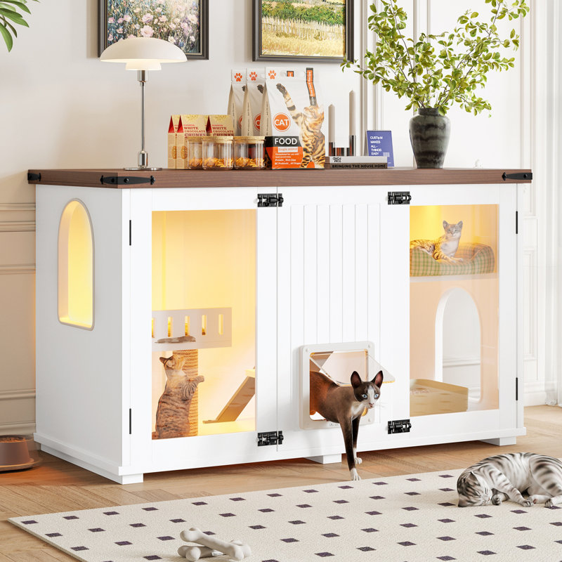 Cat litter box hosue With LED Light, Stairs and Cat Scratching Post
