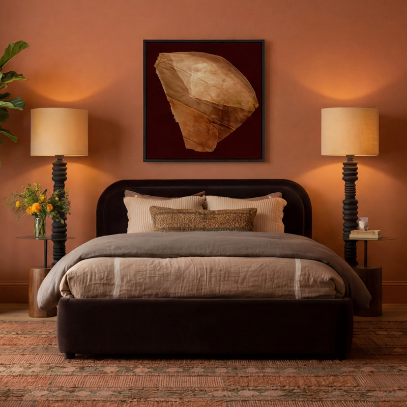Lit plateforme tapissier Paola, Grand lit, Chocolat