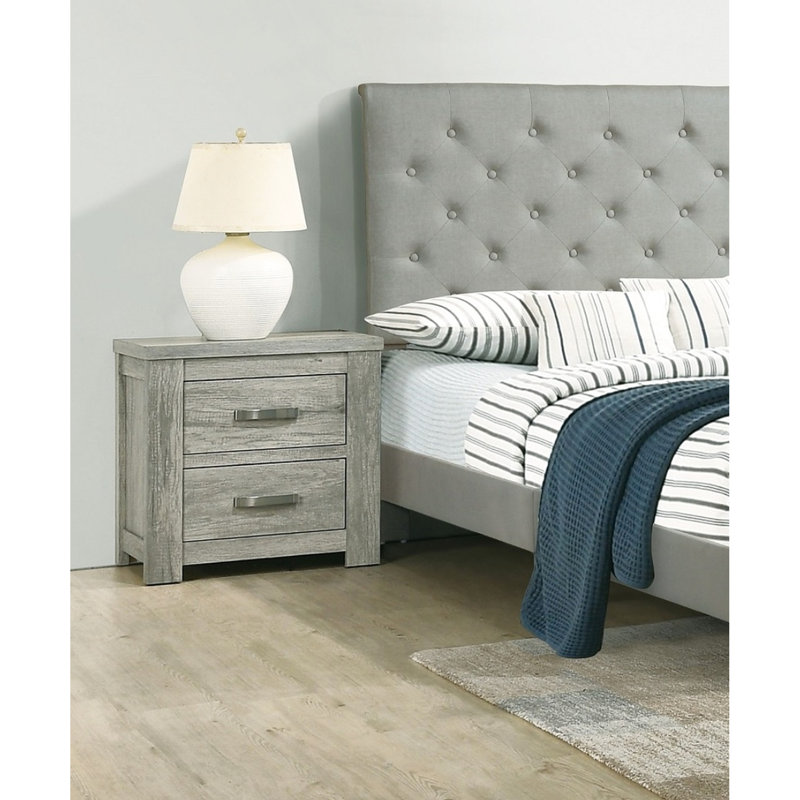 2 Table de chevet en gris rustique, armoire de chambre à coucher, rustique
