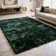 Élégant tapis moelleux vert foncé moelleux