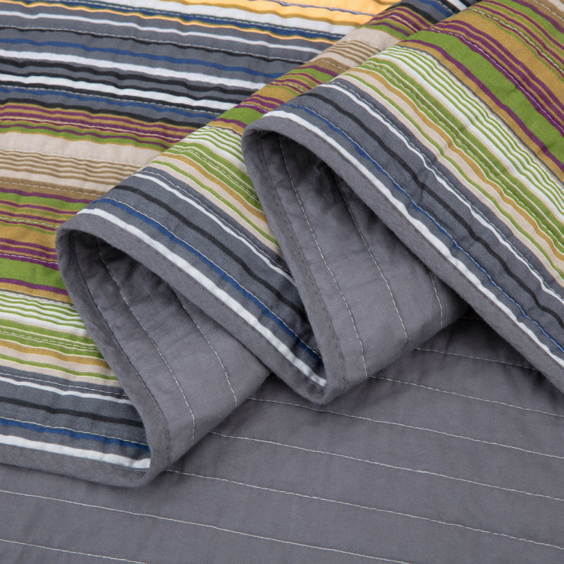 Multi-Color Green Striped Cotton Daybed Quilt Set