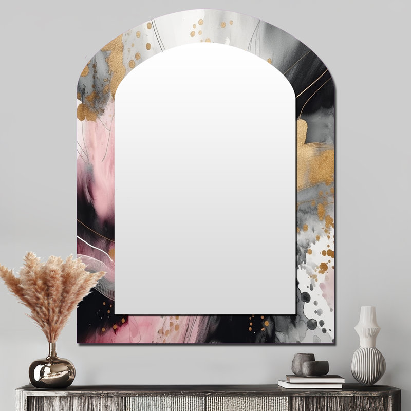 Miroir mural arqué sur métal rose avec texture or rose III, 43 po x 33 po