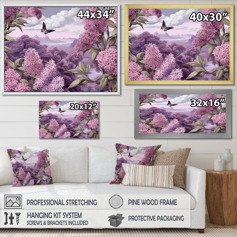 Mauve mauve, fleurs parfumées III - art mural floral, Toile noire, H 24 po x l 32 po x P 1 po