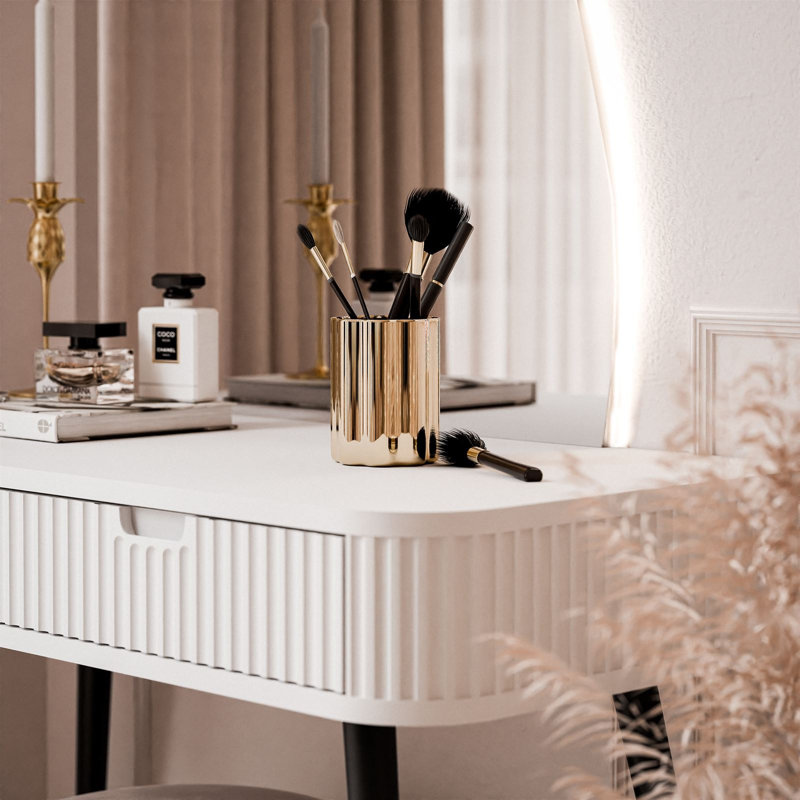 -QS dressing table with LED mirror, White/Black