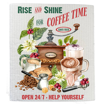 Rise And Shine Coffee Latte Kitchen SWEDISH DISH CLOTHS ( Set Of 2) -  August Grove®, 7BA53F1AC1FA49C2AC2FD8B718CA7411
