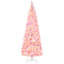 Arbre de Noël artificiel enneigé 7,5 pi avec forme de crayon, branches de pin réalistes, lumières DEL blanc chaud, ouverture automatique, rose et blanc