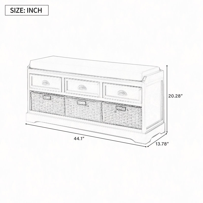 Banc de rangement en bois avec 3 tiroirs et 3 paniers Homes Collection, Blanc