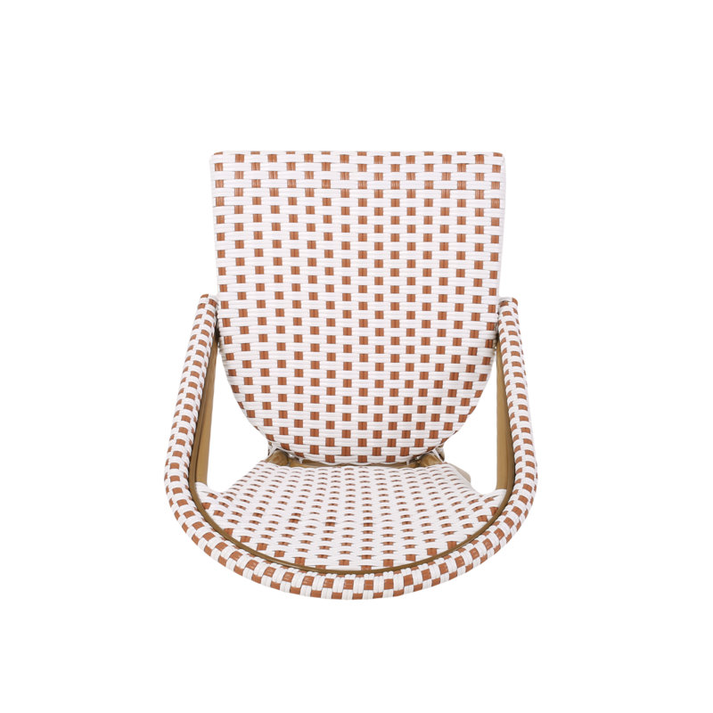 Rust Orange and White Bamboo Print Armless Outdoor Bistro Chairs, Set of 2
