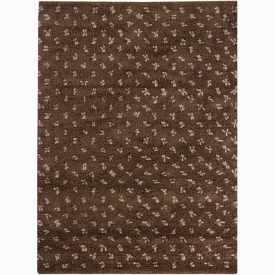 Tapis Funston authentique tissé à la main, moderne, à poils longs et denses, en laine brune avec des nœuds gris épars